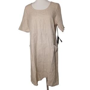 ably 100% Linen short sleeve dress with pockets Midi Filium activated XL NWT